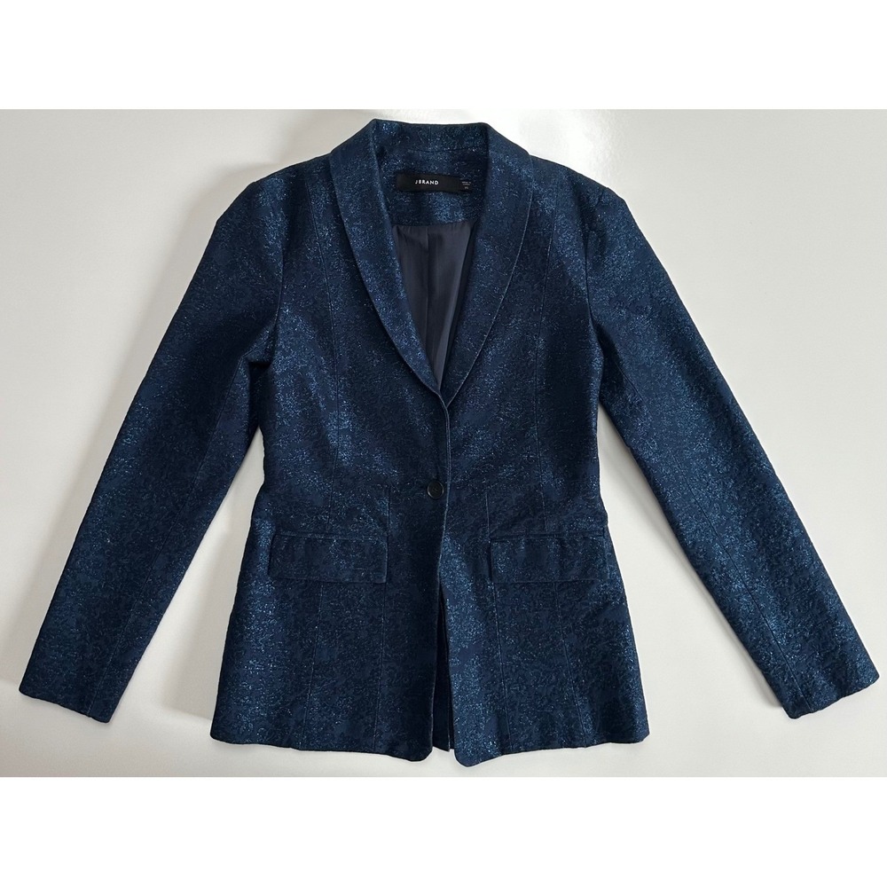J Brand Metallic Navy Blue Jacquard Single Button Blazer Jacket Size XS JB001153